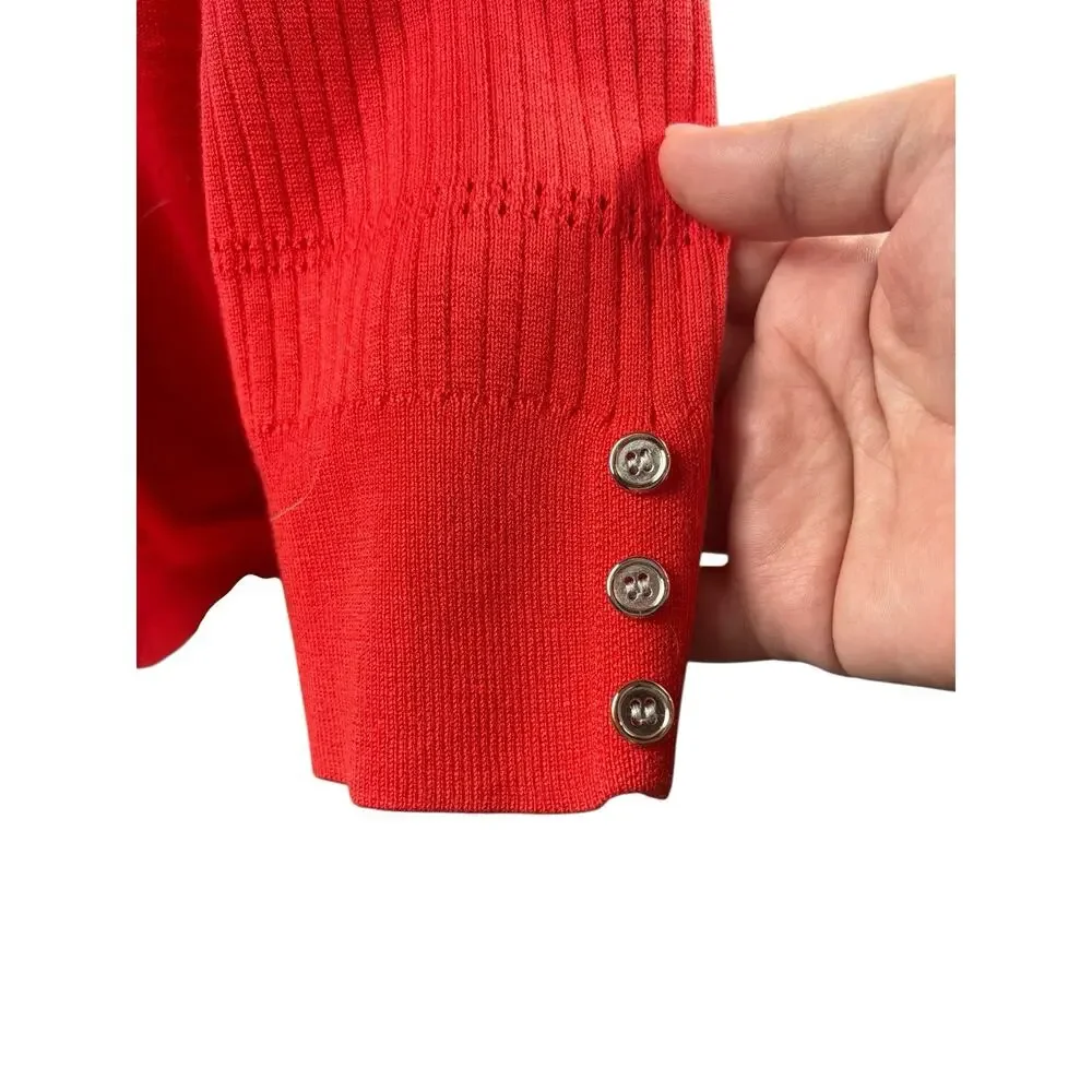 Orange Coral Open Front Knitted Short Cardigan 3/4 Sleeve Gold Hardware XL Rayon - Picture 3 of 5